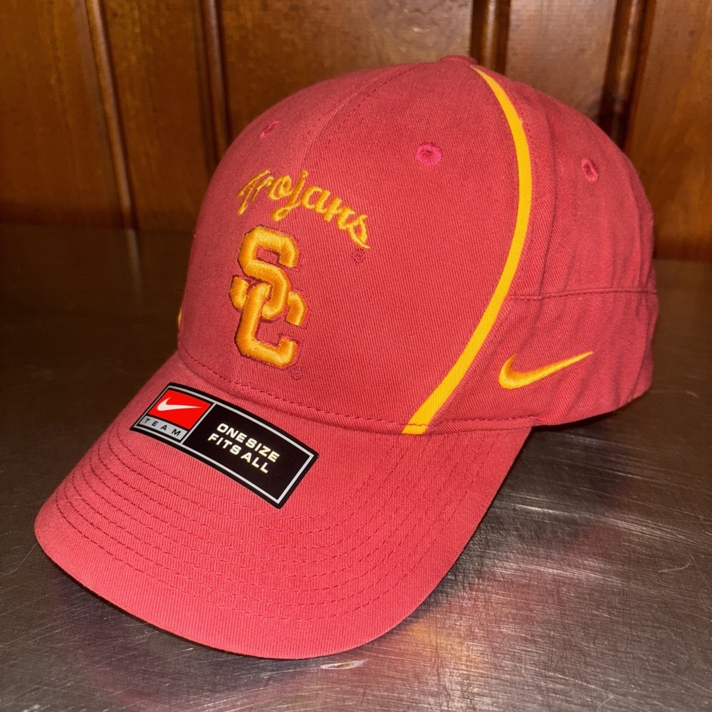 NEW USC Trojans Y2K Nike Team Dad Hat Strapback Cap Red Gold‎ Football Swoosh